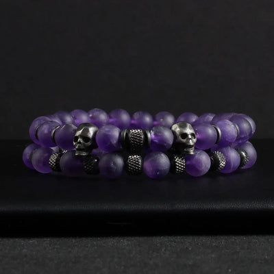 Amethyst Stone Skull Bracelet Set