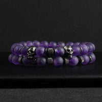 Amethyst Stone Skull Bracelet Set