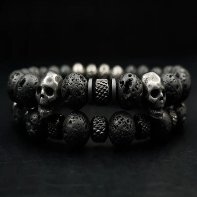 Lava Stone Skull Bracelet Set