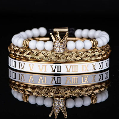 White Deluxe Bracelet Set - Micro Pave CZ Krone