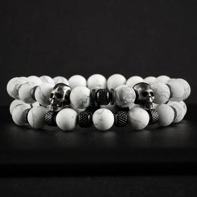 White Stone Skull Bracelet Set